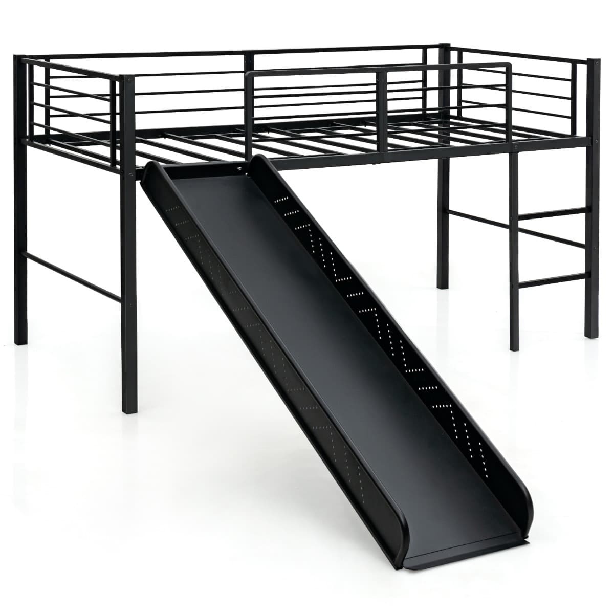 CostwayLit Mezzanine Enfants Lit Mezzanine 1 Personne avec Toboggan Échelle et Structure en Acier 198 x 96 x 109 cm Noir