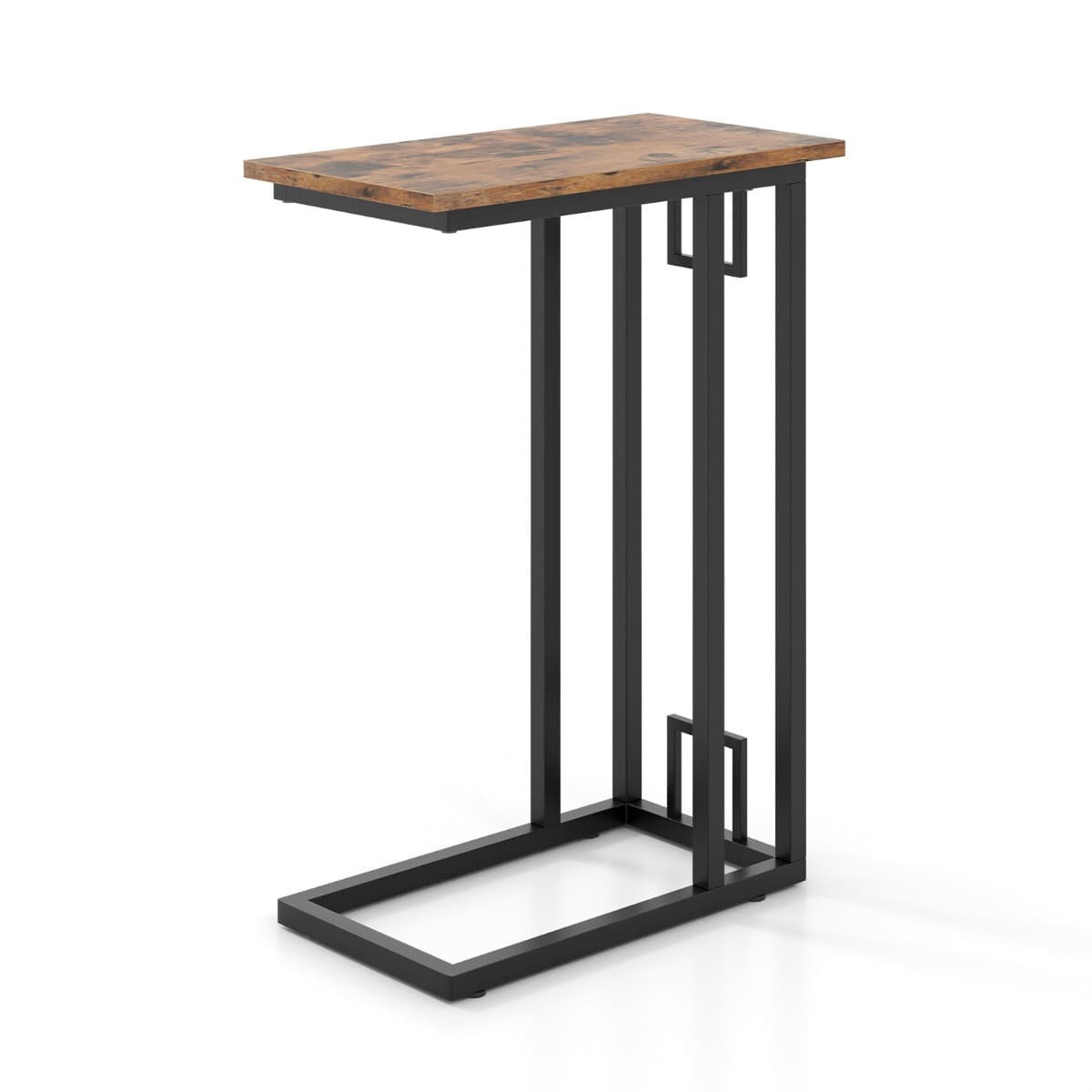 CostwayTable d'Appoint en Forme de ‘C’ Table d'Appoint Compacte pour Petit Espace Cadre en Métal Robuste Pieds Réglables Marron Rustique